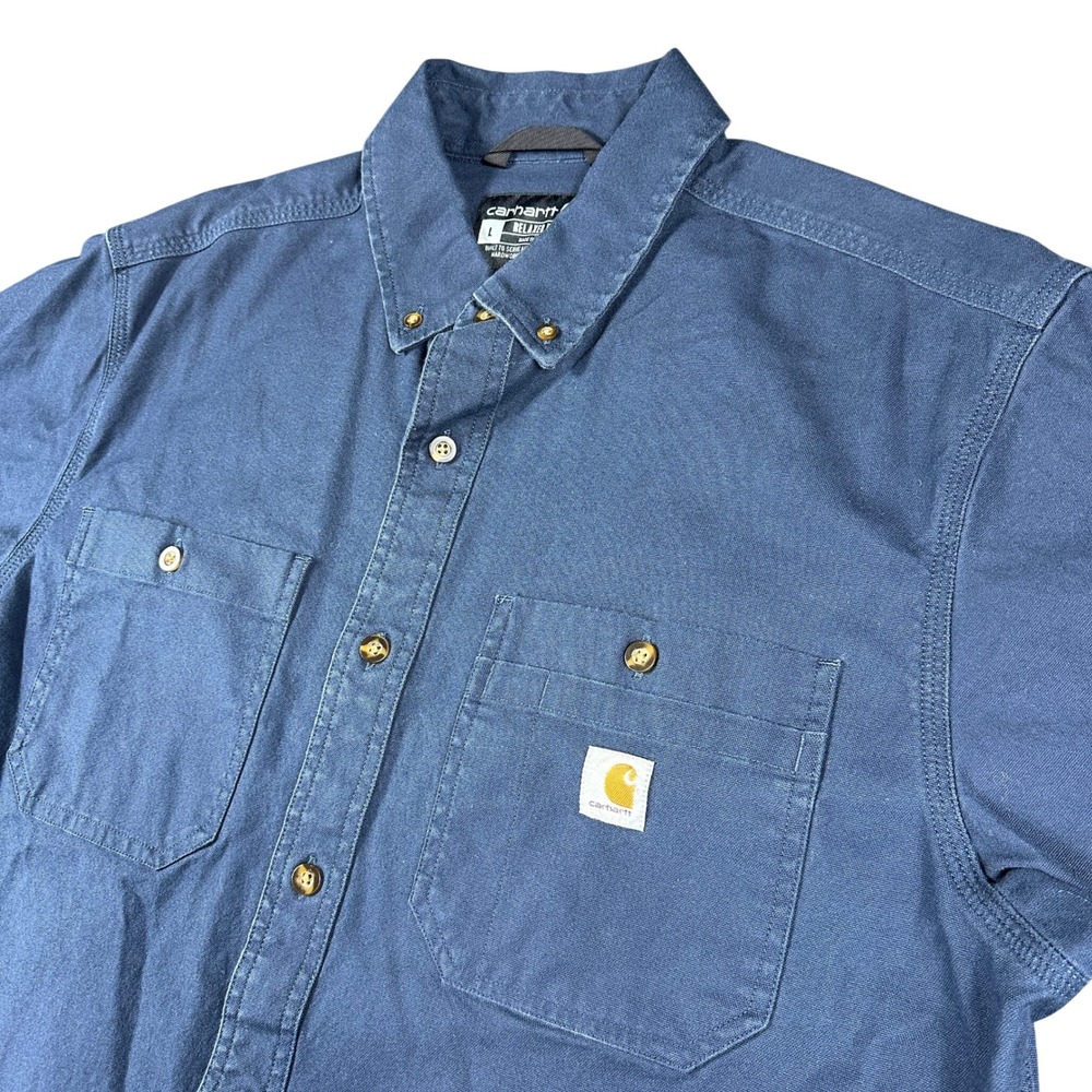 Carhartt Mens Relaxed Fit Long Sleeve Utility Work Button Down Shirt Blue Large